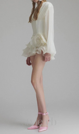 wallis 3d flower ruffle trim mini dress in white