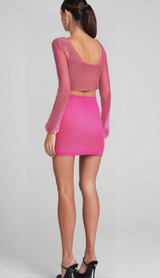 LONG SLEEVE MESH BLOUSE SKIRT SUIT