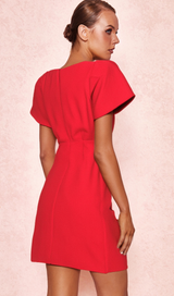 HEART-SHAPED CUTOUT CRÊPE MINI DRESS IN RED