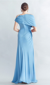 CASI SIDE-SLIT DRAPED JERSEY GOWN IN BLUE
