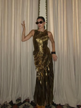 jennifer Hot stamping pleated sleeveless maxi dress