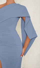 ONE SHOULDER SLIT MAXI DRESS IN PALE BLUE