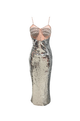 aurora Sequin Pearl Embeliished Midi Bandage Dress