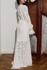 emily Lace Trimmed Puff Sleeved Top & Fishtail Skirt Set in white