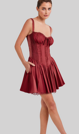 corset strap mini dress in red