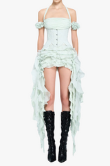 elva halter three-dimensional flower irregular tassel mini dress in mint