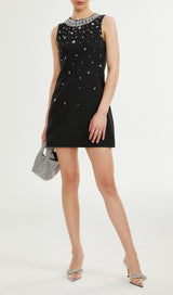 CRYSTAL-EMBELLISHED MINI DRESS IN BLACK