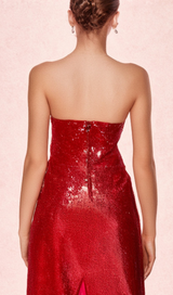 Caitlin off-shoulder sequin midi dress in red