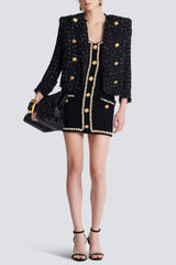 amanda black Tweed mini dress with pearl trim
