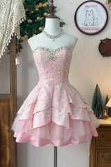 Pink Short Prom Dress Birthday Party Dress Homecoming Dress CHH0192
