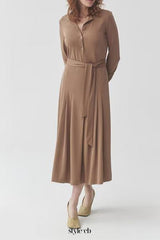 Drawstring waist midi dress in brown