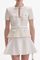 vicky Cream Sequin Knit top skirt set