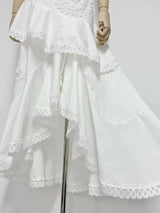 nina Ruffled strapless top floral embroidered mermaid skirt set - white