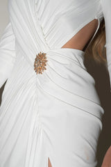 vanessa V-neck Ruched cutout Maxi Dress in white