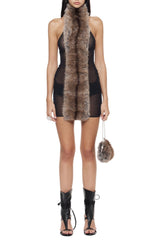 eartha Strapless Mesh Furry Mini Dress