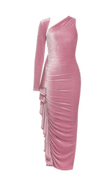 ROSE PINK SINGLE LONG SLEEVE RUCHED SIDE DETAIL MAXI DRESS