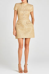 tiffany pearl-embellished tweed mini dress in gold
