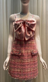 bow rhinestone two-piece set in pink