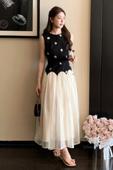 Stereoscopic Flower sleeveless mesh midi dress