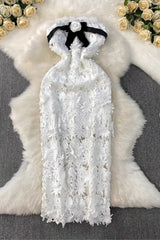 Strapless Flower Embroidery Maxi Dress In White