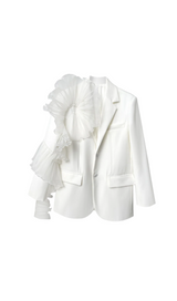 POLLY RUFFLE DETAIL LONG SLEEVE BLAZER IN WHITE