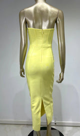 PATCHWORK STRAPLESS BANDAGE DRESS