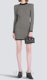 Short bicolor jacquard mini dress with monogram