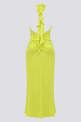 maéva halter neck slit plunge neck maxi dress in green