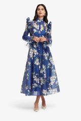 floral print Butterfly Sleeve maxi Dress - Midnight blue