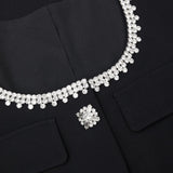 viola black Square Neck Rhinestone Pleated Mini Dress