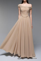 A-line Draped Chiffon maxi Dress in nude