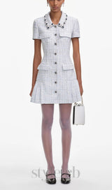 Blue Boucle Mini Dress