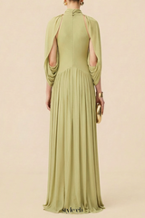 leona Green Draped Cape Sleeve Knit Maxi Dress