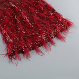 ONE-SHOULDER FEATHER SEQUINS MINI DRESS