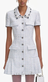 Blue Boucle Mini Dress