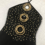 embellished cut out halter maxi dress in black