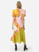 linda puff sleeve floral print maxi dress in yellow