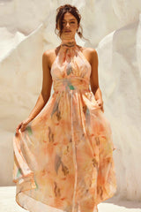 simona Sleeveless printed backless mini dress in apricot