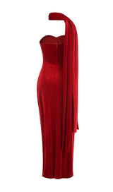 Enye Velvet Flower Maxi Dress in red