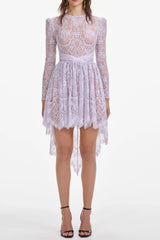 sabrina Lilac long sleeve Lace Satin Mini Dress