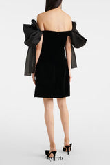julie bow Off-shoulder mini dress in black