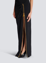 black Sleeveless Zipper high Slit Elastic jersey maxi Dress