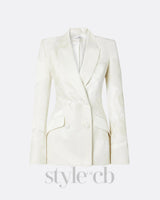 jacquard double-breasted blazer suit in ivory