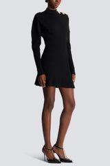 roberta long sleeve flared knit mini dress in black