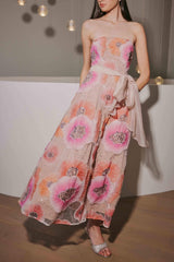 Strapless Flower Sequin Embellished Midi Dress