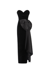 bow Irregular Asymmetric Sleeveless midi Dress in black