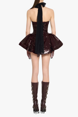 giselle sequin halter mini dress in merlot