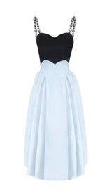 SPANDEX STITCHING MINIMALIST DRESS IN BLACK AND BLUE