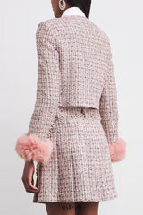 rosemary Pink Bouclé Fur-Trim Jacket