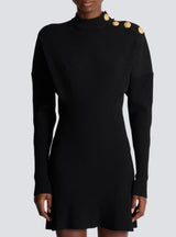 roberta long sleeve flared knit mini dress in black